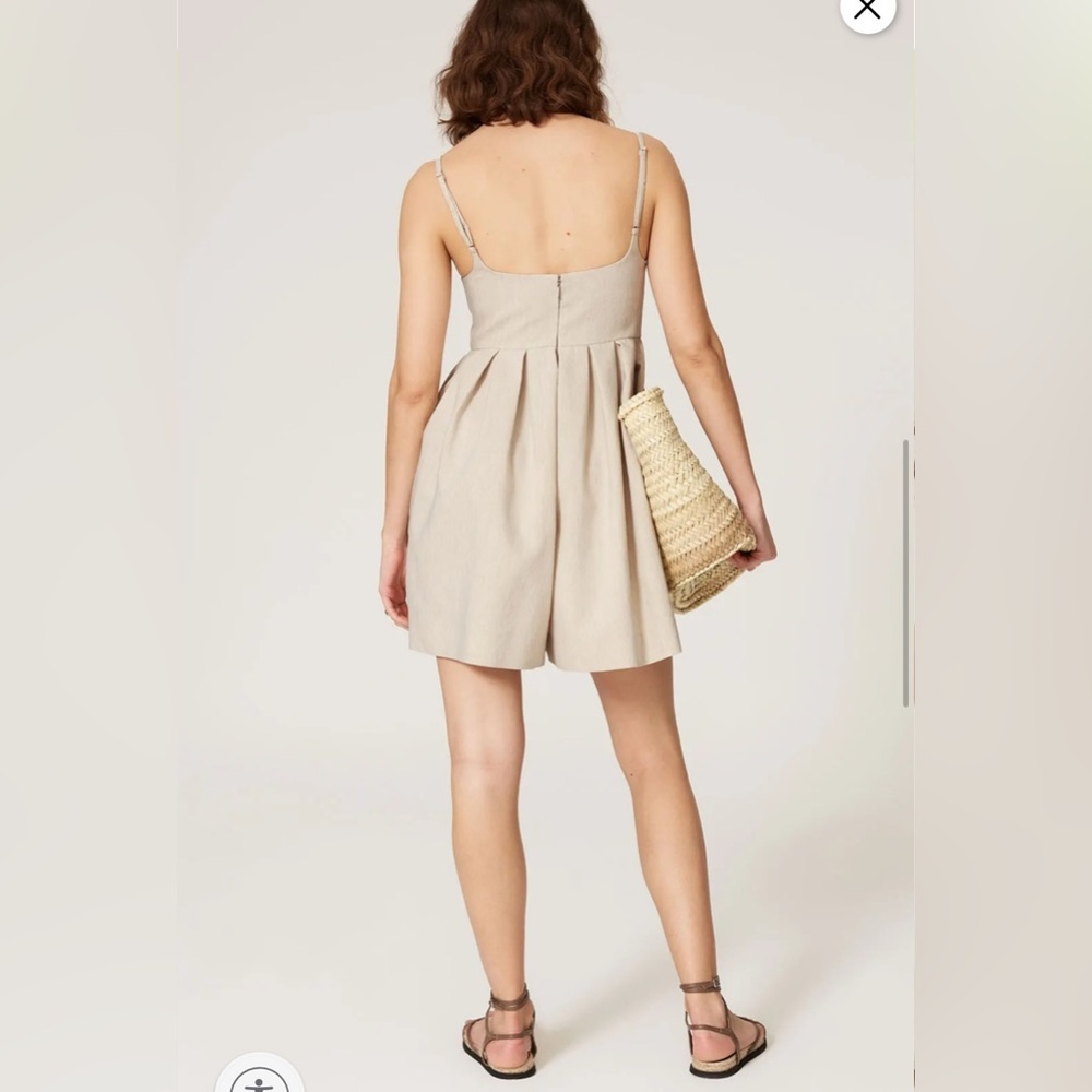 Rebecca Taylor Linen Square Neck Pleated Romper in Rye Size 2 - Picture 7 of 8